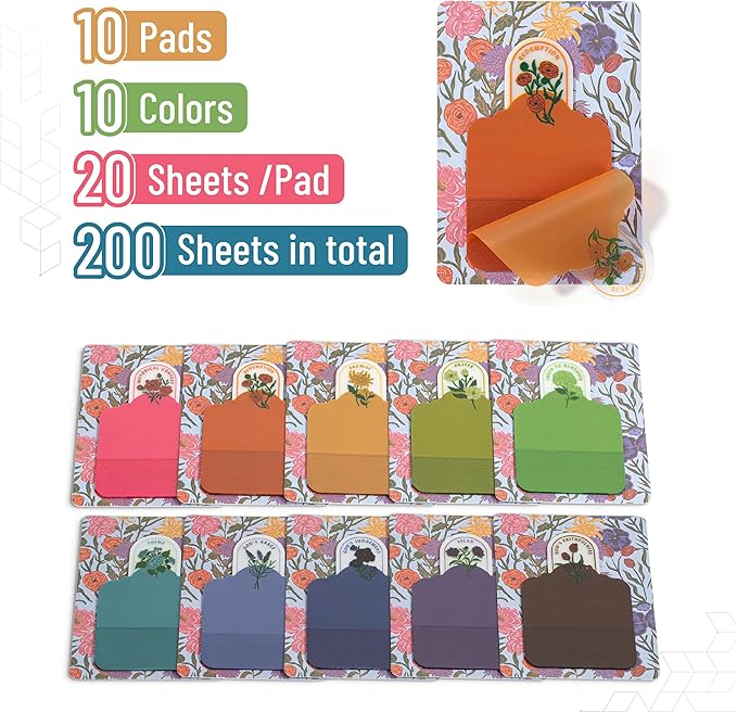 Mr. Pen- Plastic Transparent Bible Sticky Notes, 10 Pads, 200 Sheets, Botanical Design, Bible Journaling Supplies, Plastic Sticky Notes, Water Resistant, Easy Peel, Removable, Bible Study Essentials