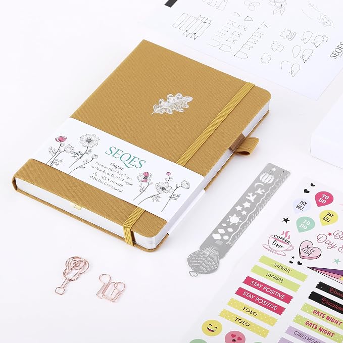 A5 Bullet Dotted Journal Notebook | 160gsm Thick Bleedproof Paper, Lay Flat Binding, 160 Numbered Pages | Hard Cover Dot Grid Notebook/Bullet Journals for Creatives & Professionals(Oak leaves A)