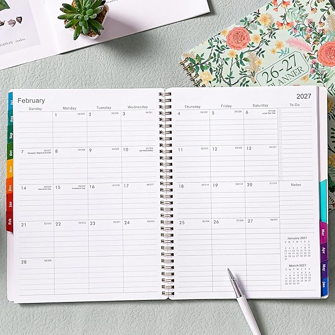 Planner 2026-2027 - Academic Planner, 9" x 11", Jul. 2026 - Jun. 2027, 2026-2027 Planner Weekly and Monthly with Colorful Tabs, Strong Twin-wire Binding, Back Pocket - Floral