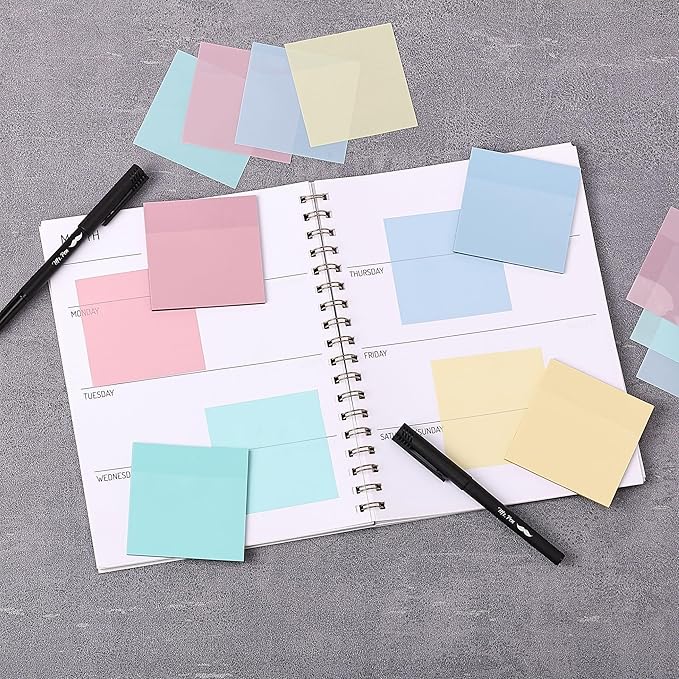 Mr. Pen- Transparent Sticky Notes, 3" x 3", 4 Pads, 200 Sheets, Morandi Colors, See Through Self-Adhesive Notes with Fineliner for Bible Journaling and Studying, Water-Resistant, Clean Removal