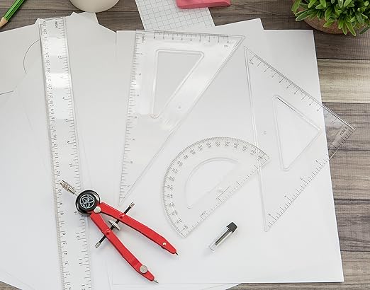 Protractor and Compass for Geometry for Kids with Rulers and Two Set Squares