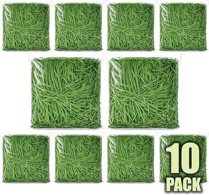 Crinkle Recyclable Paper Shred Filler for Basket Filling, Party Decoration & Gift Wrapping ? Green Basket Grass Stuffers, 17.6 oz (1.1 lb - 500 g) Total, 10 Pack (50 g Each)