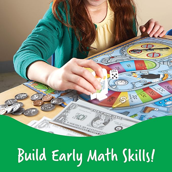 Learning Resources Money Bags Coin Value Game - Classroom Math Games, Financial Literacy for Kids, Play Coins for Kids, Counting Games, Money Board Game