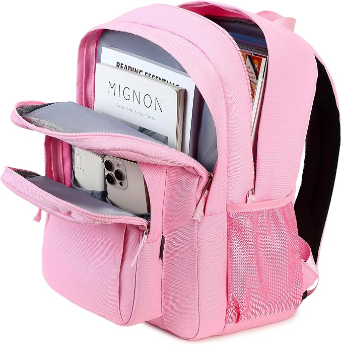 abshoo Girls Solid Color Backpack For College Women Water Resistant School Bag (Pink)