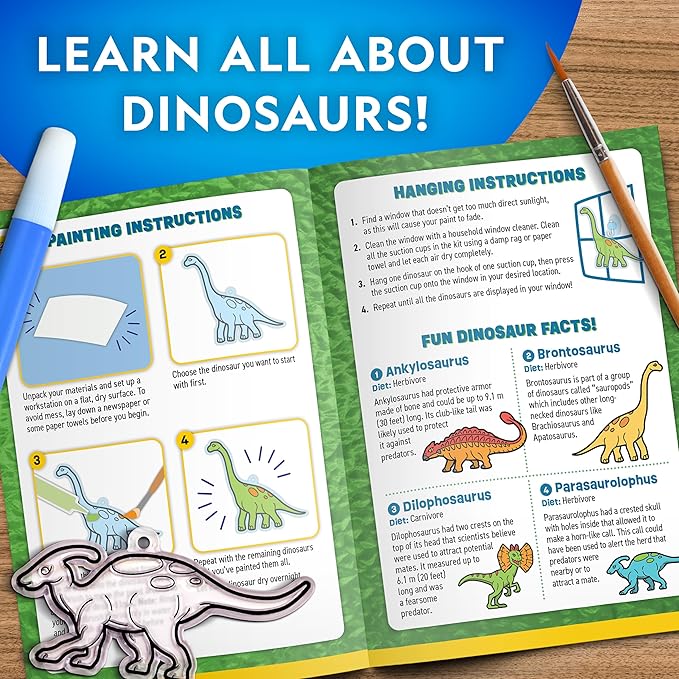 National Geographic Kids Stained Glass Kit - Glow in The Dark Dinosaur Toys, Kids Arts and Crafts Set, Window Sun Catchers, Kid Crafts Ages 4-8, Window Art Craft Kit, Suncatcher