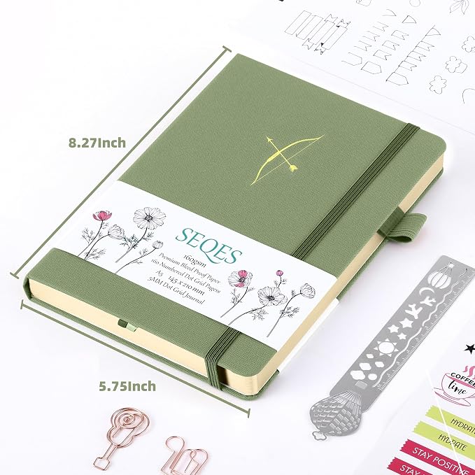 A5 Bullet Dotted Journal Notebook | 160gsm Thick Bleedproof Paper, Lay Flat Binding, 160 Numbered Pages | Hard Cover Dot Grid Notebook/Bullet Journals for Creatives & Professionals (Archer)