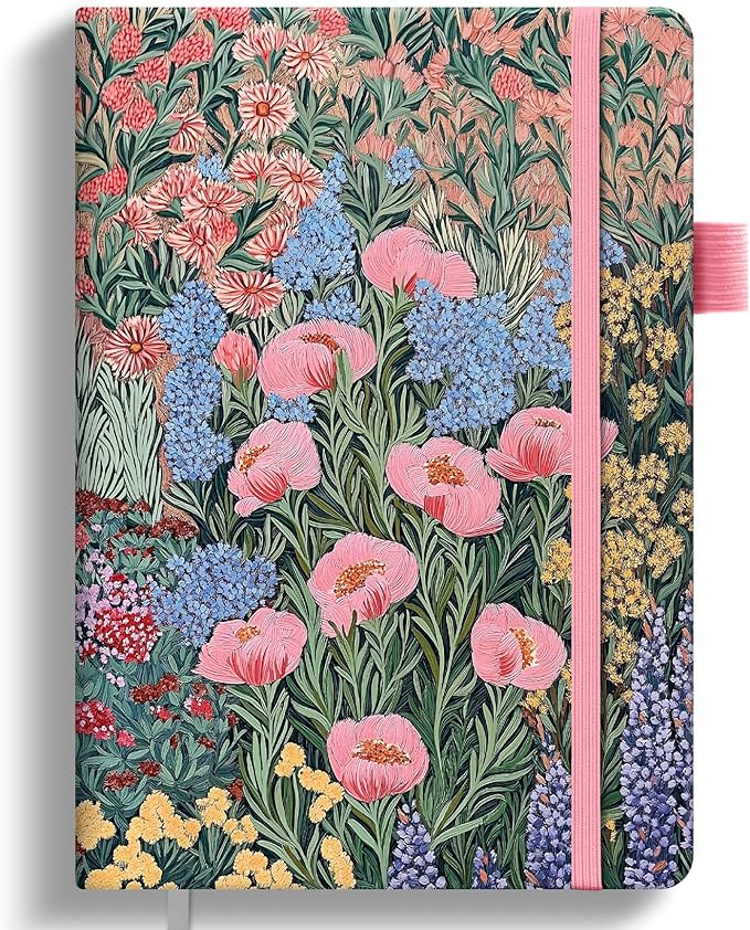 Pretty Lined Journal for Women, Aesthetic Cute Hardcover Leather Journal for Writing, A5 College Ruled Notebook for Work & Note Taking, Perfect for Office School Home, 160 Pages, Blooming Symphony