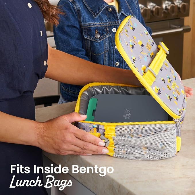Bentgo Kids Stow & Go Leak-Proof Lunch Box with Built-In Utensil | 3.5-Cup Capacity, Removable Tray, Portion-Perfect Compartments for Kids and Teens, 2-in-1 Spoon & Fork (Gray Leaf)