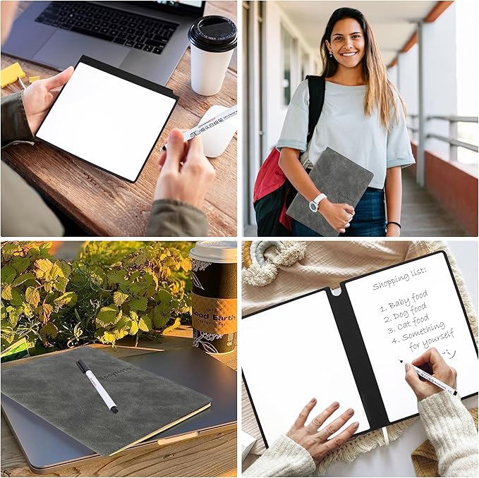 Whiteboard Notebook, Portable Dry Erase White Board Book Reusable Whiteboard Erasable Double-Sided Meeting Notebook with Marker Pen for Business Office School Home