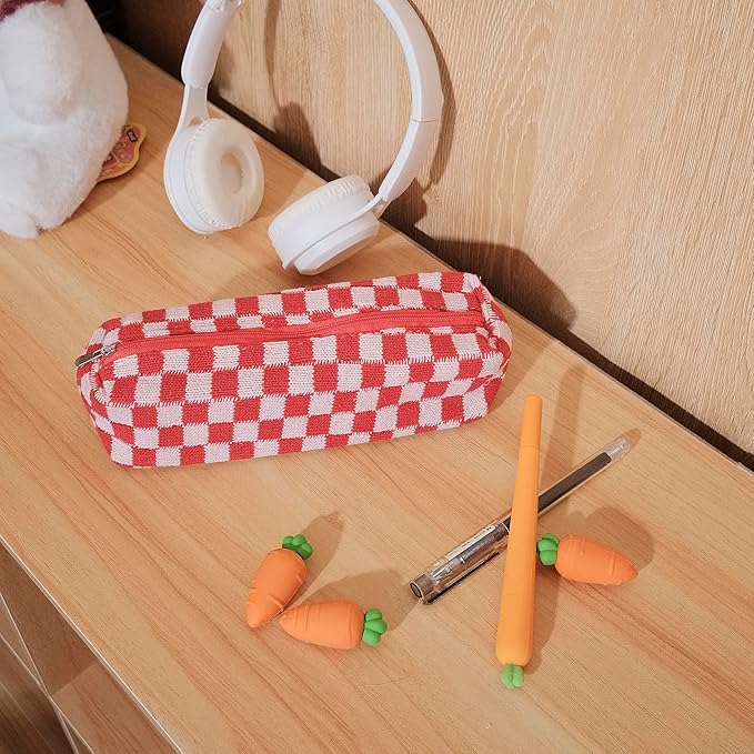 Pencil Case Pen Case Office College School Storage Bag Pouch Holder Box Organizer Makeup Pouch Cosmetic Bag Aesthetic Cute Pencil Case for Girls Boys Kids (Rose red)