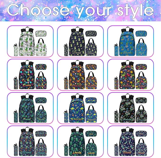 M YESCUSTOM Personalized Boys Kids Backpack Lunch Bag Set for School, Animal Custom Nylon Daypack for School New Semester Toddler Backpack Prechool Travel Bag Pencil Pouch