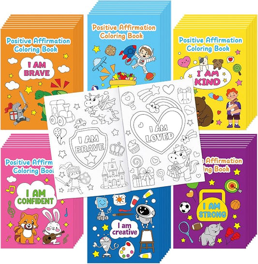Dvbonike 48Pcs Positive Affirmation Coloring Books - Promote Confidence DIY Color-in Pages Booklet Bulk Drawing Motivational Stress Relieving Party Supplies for School Classroom Rewards Gift for Kids