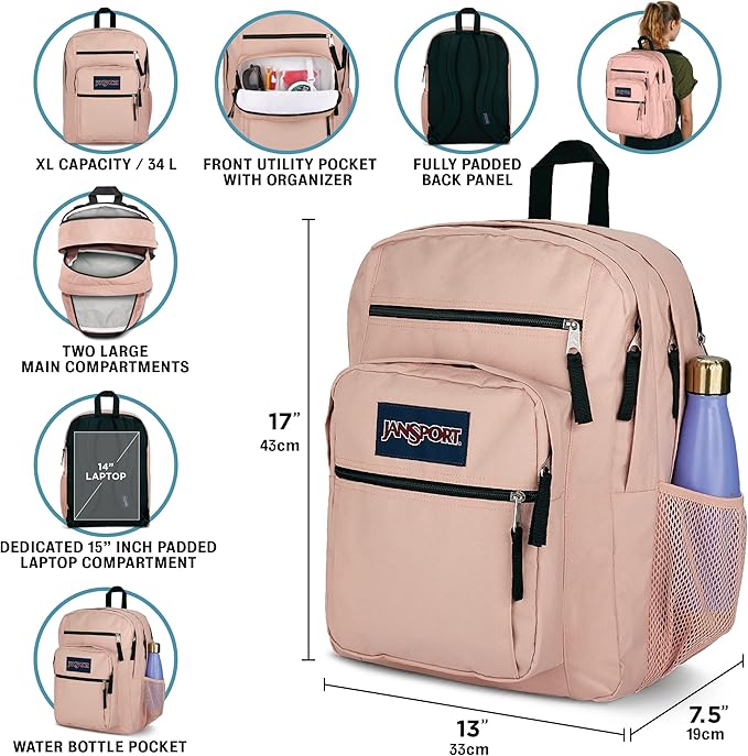 JanSport Laptop Backpack - Computer Bag with 2 Compartments, Ergonomic Shoulder Straps, 15” Laptop Sleeve, Haul Handle - Happy Hearts Black