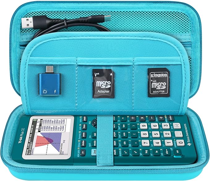 Elonbo Carrying Case for Texas Instruments TI-84 Evo/TI-84 Plus CE Evo Graphing Calculator, Extra Mesh Pocket Fits Charging Cable Charger Manual, Green