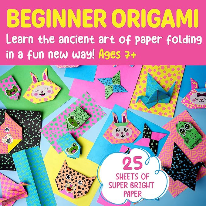 Creativity for Kids Neon Origami Mini Kit: 25 Origami Papers, Spring Crafts and Toys for Boys, Origami Kit Arts and Crafts for Kids, Small Gifts (Ages 7+)