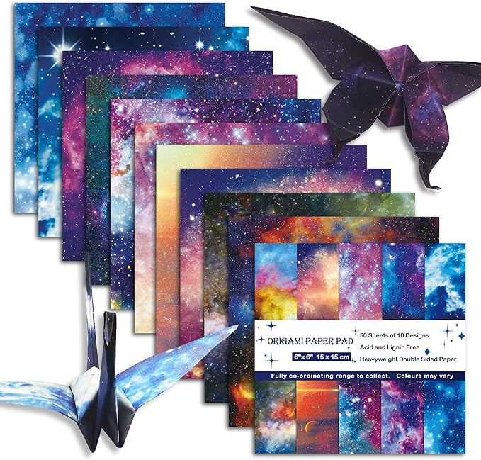 Origami Paper 6x6 Double Sided 50 Sheets 10 Colors origami kit Japanese Chiyo Square Craft Kits Easy Fold Arts Crafts DIY Handwork Starry Sky
