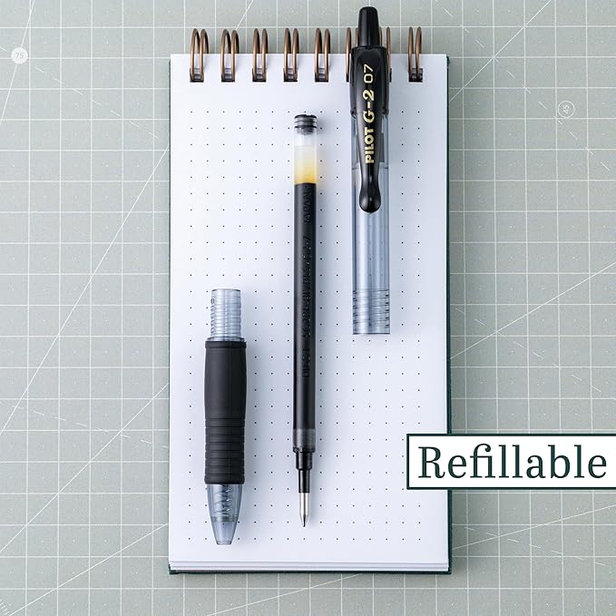 Pilot G2 Pens, Premium Refillable and Retractable Rolling Ball Gel Pens, Fine Point, 0.7mm, Black Ink, 12-Pack (31020)