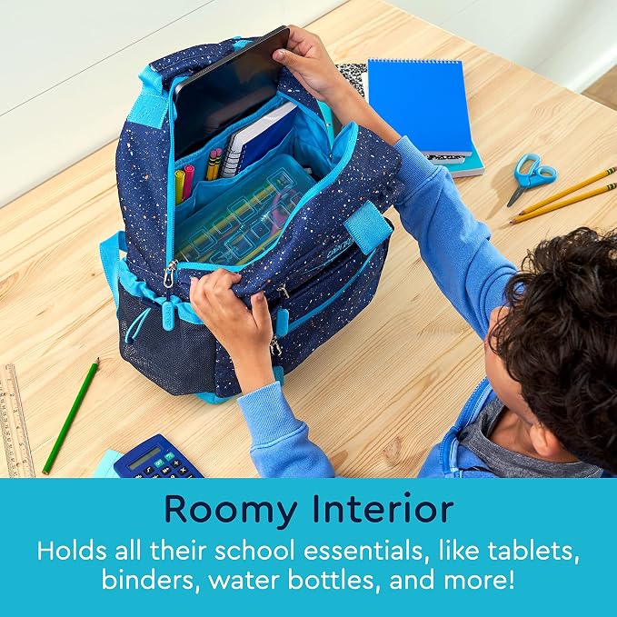 Bentgo Kids Confetti Backpack - Lightweight 14” Backpack for School, Travel & Daycare, Ideal for Ages 4+, Durable & Water-Resistant, Roomy Interior, & Loop for Lunch Bag (Confetti Edition-Abyss Blue)