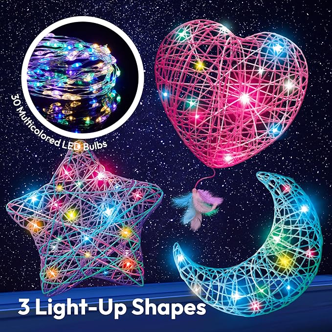 Klever Kits 3D String Art Kit for Kids, Light Up String Light Toy with 30 Multi-Colored LED Bulbs, Arts and Crafts Set, Birthday Gifts for Girls and Boys Ages 8+