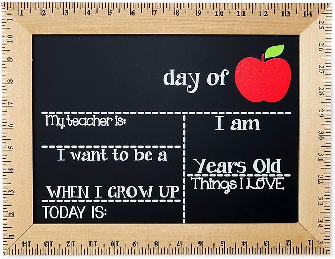Bloom Owl First Day of School Chalkboard Sign - 11.5"x15" Reusable Back to School Photo Prop with Wooden Ruler Frame for Preschool, Kindergarten, and Beyond