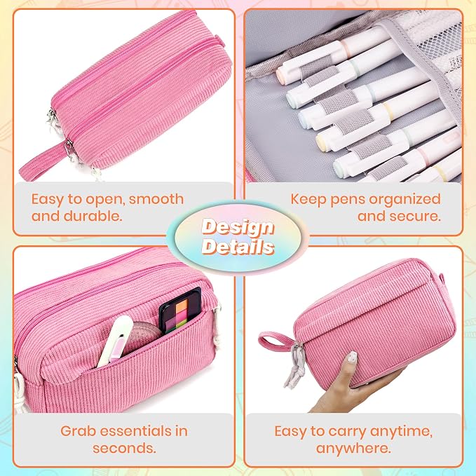 Big Capacity Pencil case,Soft Corduroy Pencil Bag with 3 Compartment,Pencil Pouch School Supplies Cute Pencil Box Pencil Bag for Teen Girls Boys College