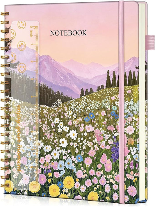 Spiral Notebook Journal 8.5” x 11”, A4 Large Notebooks for Women Men, College Ruled Lined Journal, 100 GSM Paper, Hardcover Spiral Bound Journals for Work School Note Taking, Wildflower Mountainside