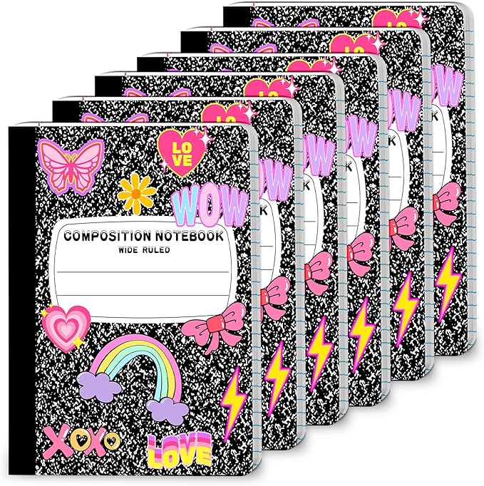 6 Pack Marble Composition Notebook Wide Ruled Preppy Composition Notebooks,Back to School Coquette Aesthetic Notebooks Perfect-bound 80 Pages (40 Sheets) 9.75x7.5 Inches