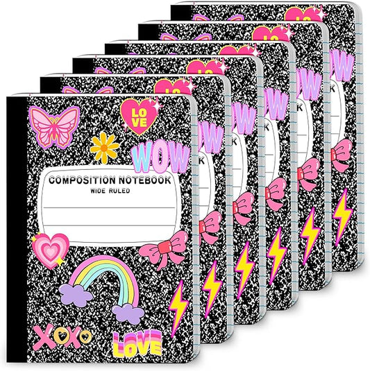 6 Pack Marble Composition Notebook Wide Ruled Preppy Composition Notebooks,Back to School Coquette Aesthetic Notebooks Perfect-bound 80 Pages (40 Sheets) 9.75x7.5 Inches