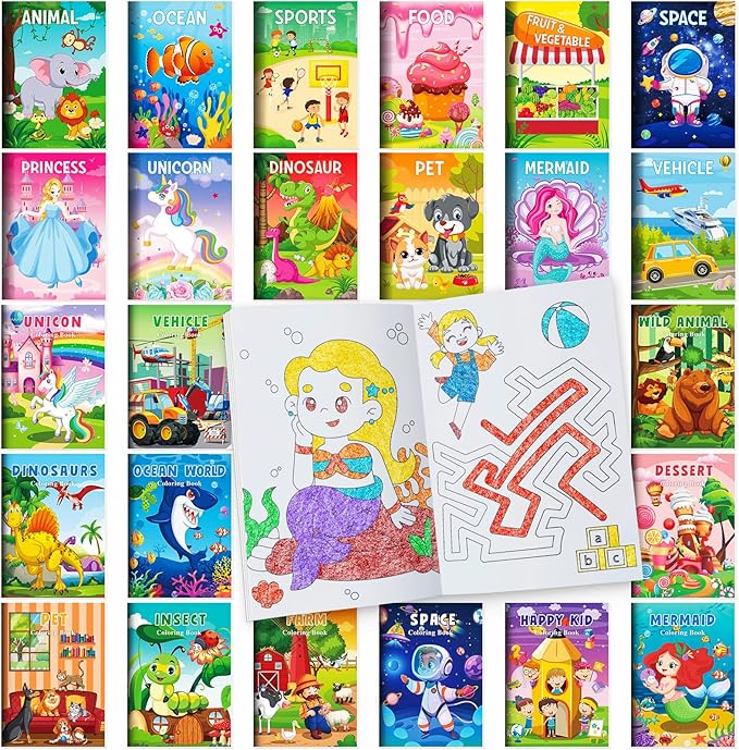 BenLouis Coloring Books Party Favors Bulk Mini Coloring Books for Kids Ages 4-8-12 Small Activity Books For Birthday Party Gifts Goodie Bags Stuffers Classroom Travel Activity（24pcs Assorted）