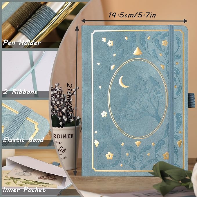 TIEFOSSI Dot Notebooks, A5 Hardcover Dot Journals for Writing Women, 160gsm Thick Paper, 190 Numbered Pages, for Planner Organization