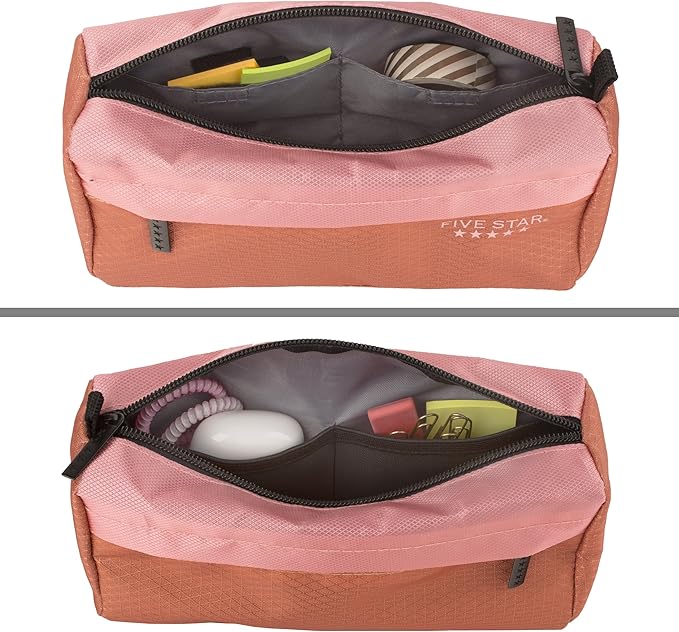 Five Star Pencil Pouch, Pen Case, 9-Pocket Zipper Pouch, Storage Organizer for School Supplies Earbuds Chargers Cables Makeup, Pink/Terracotta (500213F-ECM) (Pack of 12)