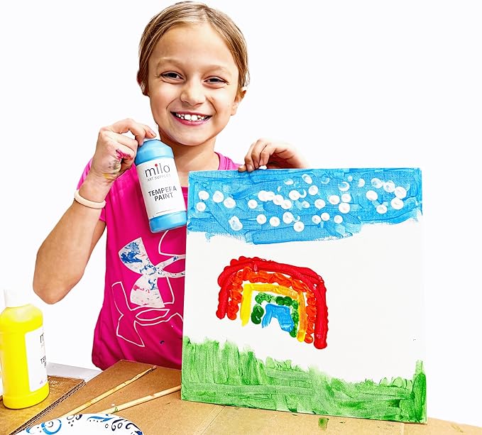 milo Washable Paint for Kids | 8 Colors 16 oz Bottles | Made in the USA | Safe and Non-Toxic Tempera Paint for Arts & Crafts, Poster, Windows for Toddlers, Children, Classroom, School, Project