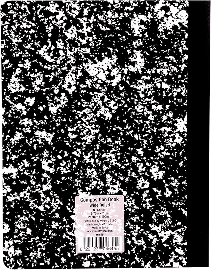 Mintra Office Composition Books - Sturdy Flexible Cover (4 Pack, Black Marble Comp - Wide Ruled)