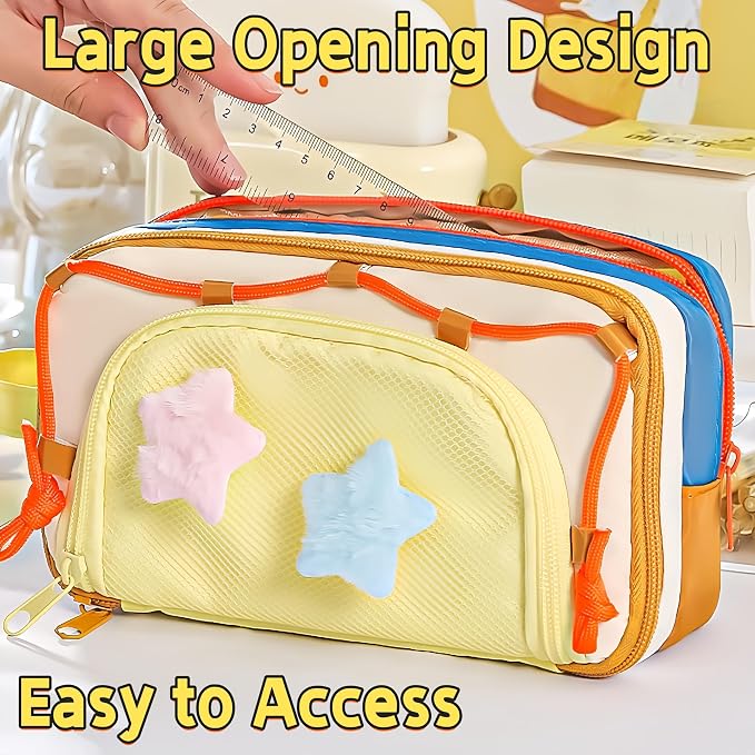 Portable Kawaii Star Pencil Case Cute Japanese Pencil Box (Purple) | With 2 Detachable Star Pins, Large Capacity Multi-Layer Storage, Korean Pastel Pencil Case, Cute Supplies Pencil Pouch Purple