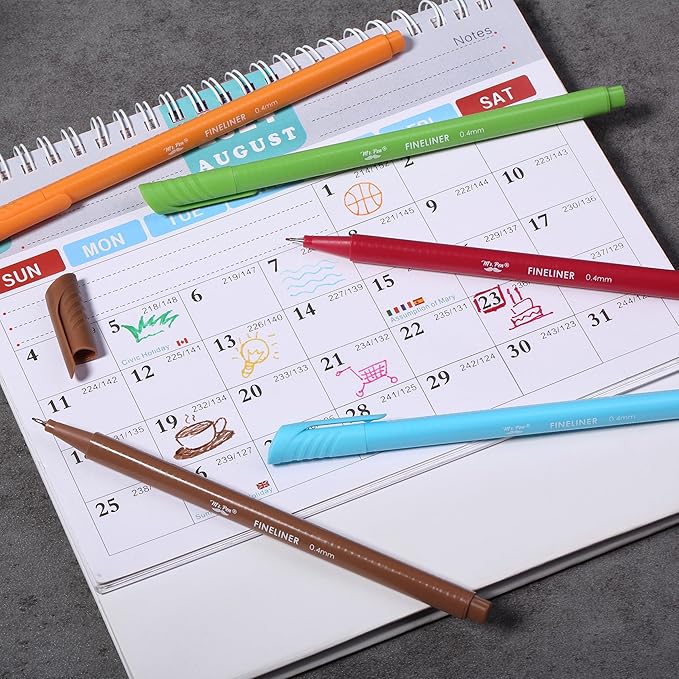 Mr. Pen- Colored Fineliner Pens, 12 Pack, 0.4mm, Ergonomic Triangular Barrels, Smooth Writing Pens for Journaling, Note-Taking, Coloring, Sketching, Planning & Art Projects