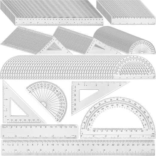 Tenare 36 Pcs Plastic Clear Math Set Includes Protractor Triangle Rulers 12 Inch 6 Inch Straight Geometry Math Transparent Ruler Measuring Tool for Office Home Supplies