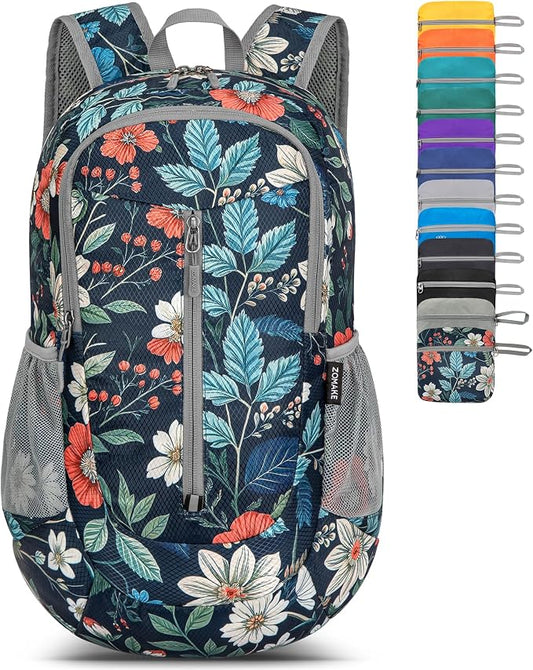 ZOMAKE Lightweight Packable Backpack 25L, Foldable Hiking Daypack | Water Resistant Small Folding Backpacks for Travel, Everyday Carry, Multi-Pocket Layout, Breathable Shoulder Strap