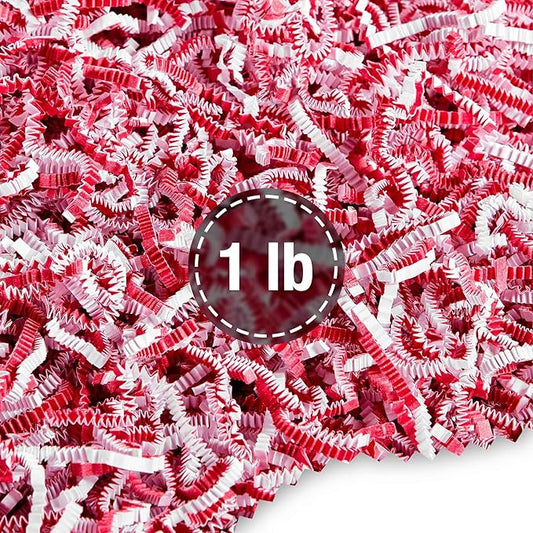 FRILLZ Crinkle Cut Paper Shred Filler for Baskets, Gifts, Packing and Protecting your Christmas, Holiday, Wedding, Valentines Day and other events (1 pound, Red and White)
