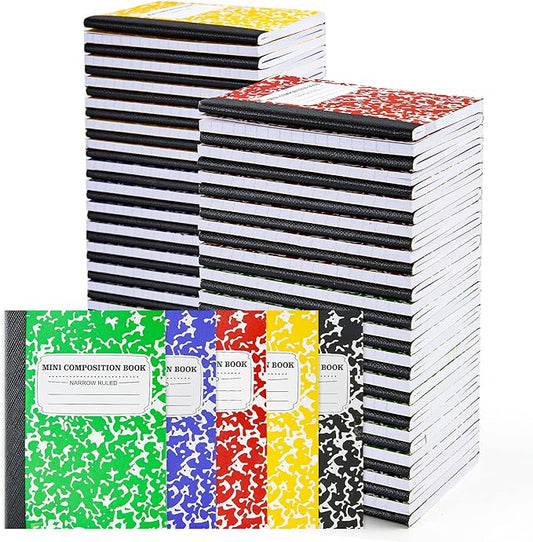 feela 70 Pack Mini Composition Notebook Bulk, Cute Pocket Composition Note Pad, Small Journal Notebooks for Students College School Supplies, 4.5" X 3.25", Narrow Ruled, 5 Marble Covers