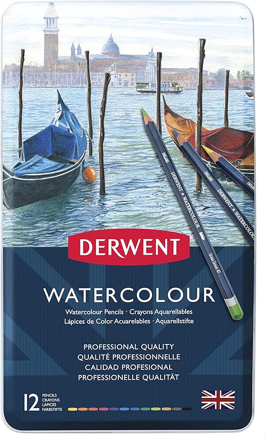 Derwent Colored Pencils, Watercolour, Water Color Pencils, Drawing, Art, Metal Tin, 12 Count (32881) (Pack of 2)