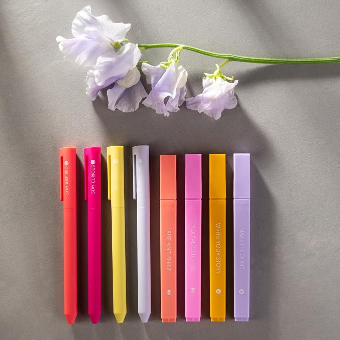 DIVERSEBEE Aesthetic Highlighters and Gel Pens, No Bleed (Inspire) | 8 Pack Colored Bible Highlighters, Assorted Colors Cute Journaling Pens, Bible Study Supplies, Bible Markers