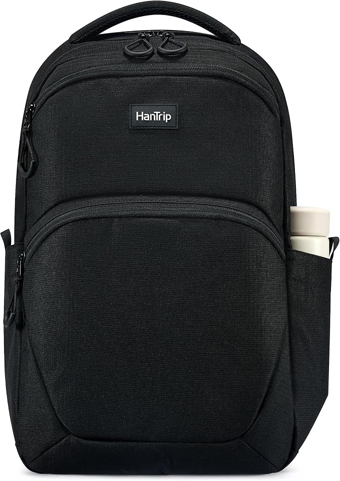HanTrip 18 Inch Carry on Travel Backpack with Lots of Pockets, Black | 17 Inch Laptop Sleeve, Luggage Sleeve, Water Bottle Pocket, 30 Liter, Chest Strap, Water Resistant, 18x14x8 Medium Bookbag