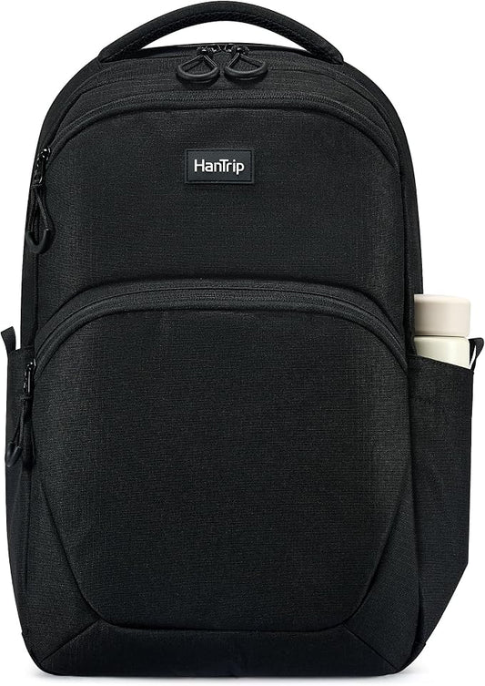 HanTrip 18 Inch Carry on Travel Backpack with Lots of Pockets, Black | 17 Inch Laptop Sleeve, Luggage Sleeve, Water Bottle Pocket, 30 Liter, Chest Strap, Water Resistant, 18x14x8 Medium Bookbag