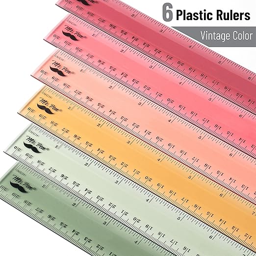 Mr. Pen- Ruler, 12 inch Ruler, 6 Pack, Vintage Colors, Clear Rulers 12 Inch, Rulers