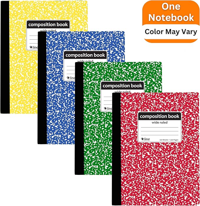 C-Line Composition Notebook, Wide Ruled, Marble Cover, 1 Notebook, Color May Vary (22010)