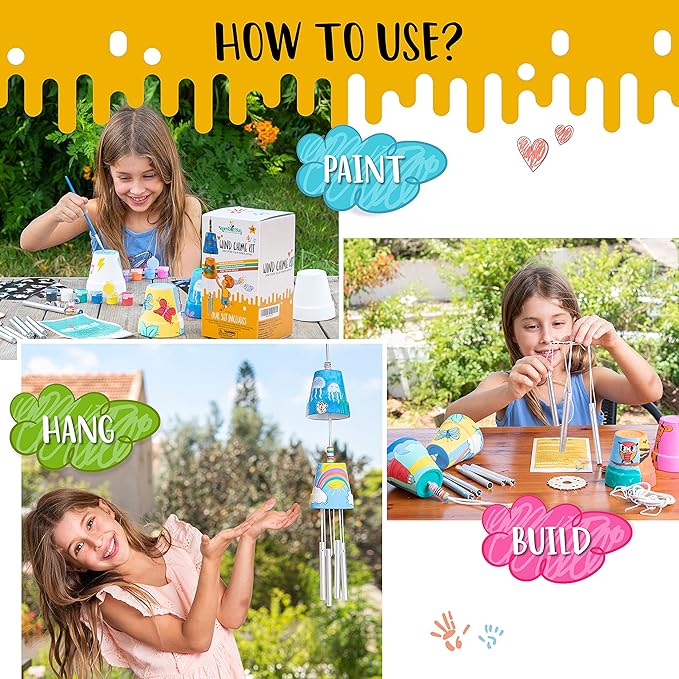 Make Your Own Wind Chime Craft Kit, 2-Pack – Large Bells, Stencils & Beads | DIY Arts and Crafts for Kids Ages 6–12 | Creative Gift for Boys and Girls