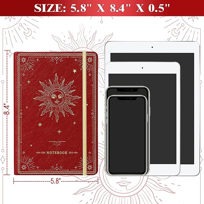Artfan Ruled Notebook/Journal – Premium Thick Paper Faux Leather Classic Writing Notebook with Pocket + Page Dividers Gifts, Banded, Large, 144 Pages, Hard Cover, Lined (5.8 x 8.4) - Red