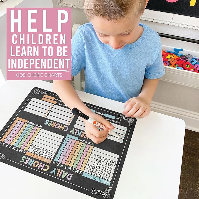 Hadley Designs Magnetic Chore Chart for Kids Multiple - Chores Board for Refrigerator, Dry Erase Task Chart for 2 Kids Daily Behavior, Family Weekly Planner for Teen and Adults, Chalkboard Chore Board