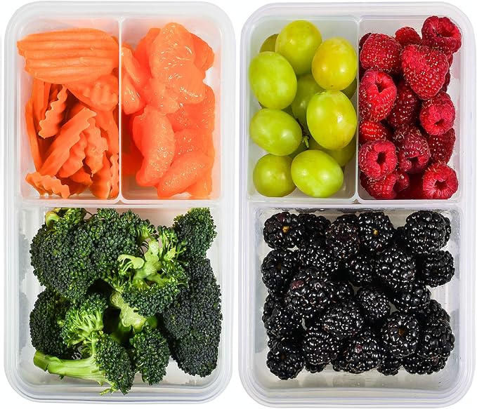 Bento Box for Kids & Adults Reusable Lunch Containers, Clear, 39 oz, 4 Pack | 3 Compartment Food Storage Meal Prep Containers with Lids, Divided Snack Box, Dishwasher Freezer Microwave Safe, Leak-Proof