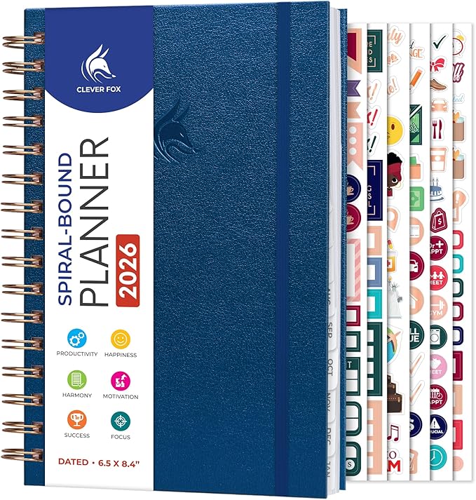Clever Fox Dated Planner with Tabs 2026 – Weekly & Monthly Spiral Planner with Habit Tracker for Goal Setting & Time Management (Mystic Blue)